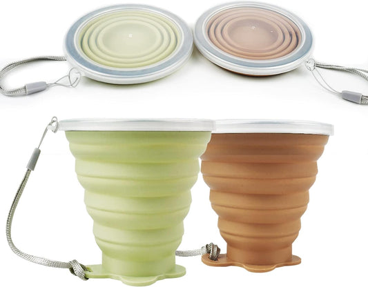 JBER Silicone Collapsible Travel Cup, Silicone Folding Camping Cup with Lids Expandable Drinking Cup for Outdoor Hiking Travel