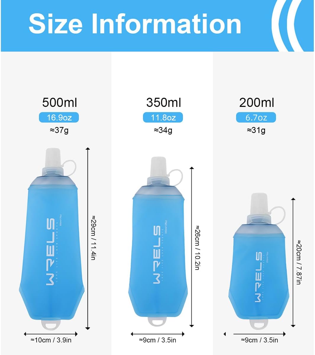 200ml/350ml/500ml Collapsible Soft Flask,BPA Free Folding Soft Water Bottle with Hanging Ring,Lightweight TPU Hydration Flask for Running Marathon Cycling Hiking(200ml-2 Packs)