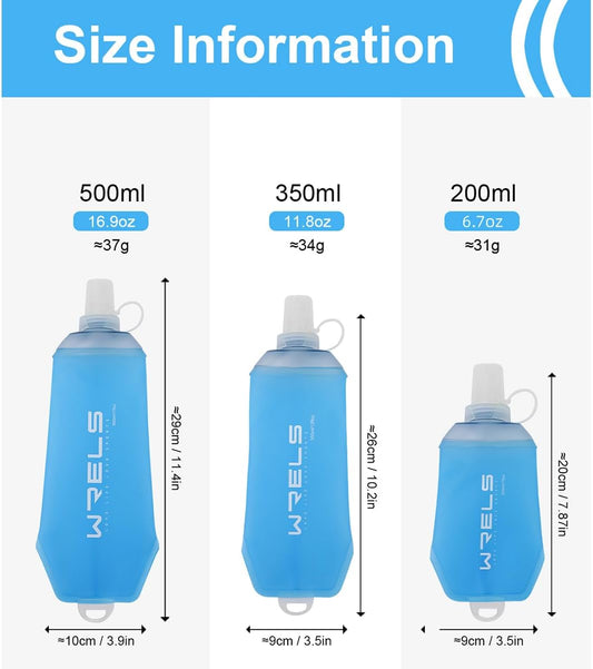 200ml/350ml/500ml Collapsible Soft Flask,BPA Free Folding Soft Water Bottle with Hanging Ring,Lightweight TPU Hydration Flask for Running Marathon Cycling Hiking(500ml-2 Packs)