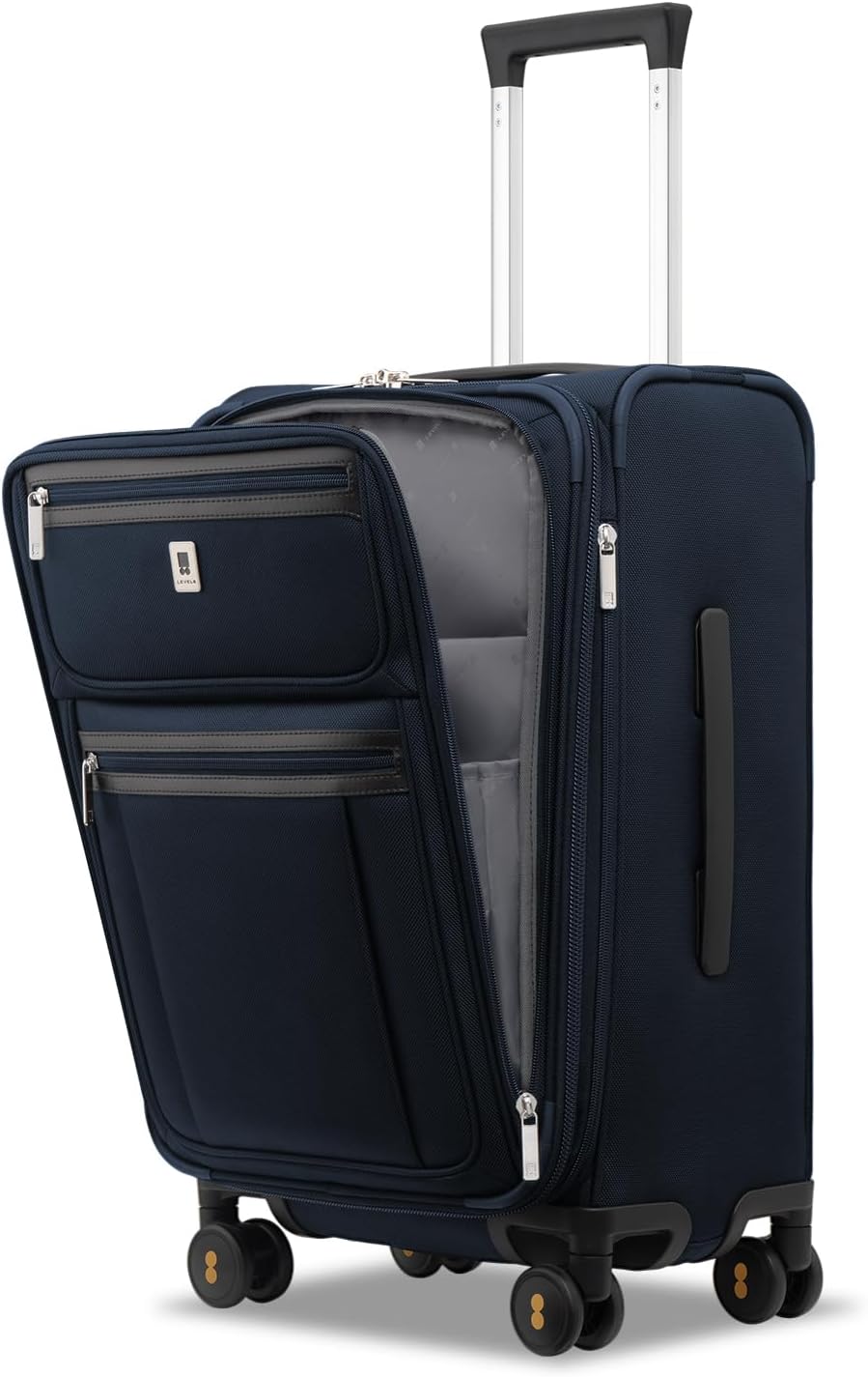 LEVEL8 Carry On Luggage Airline Approved with Compartment, Softside Expandable Rolling Suitcase with Spinner Wheels, Blue, Carry-On 20-Inch