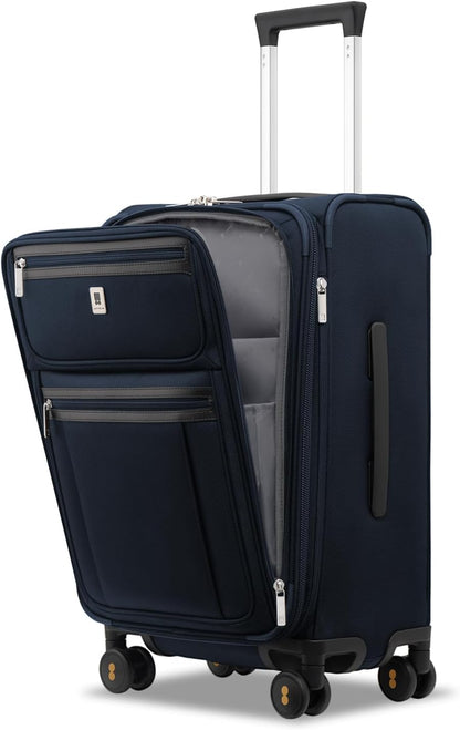 LEVEL8 Carry On Luggage Airline Approved with Compartment, Softside Expandable Rolling Suitcase with Spinner Wheels, Blue, Carry-On 20-Inch