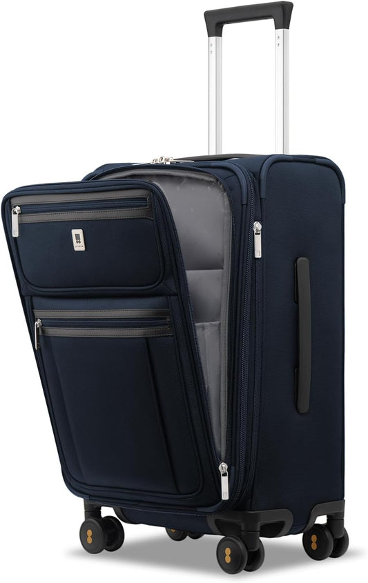LEVEL8 Carry On Luggage Airline Approved with Compartment, Softside Expandable Rolling Suitcase with Spinner Wheels, Blue, Carry-On 20-Inch