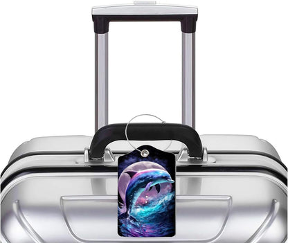 2 Pack Luggage Tag for Suitcase, Cute Unique Leather Bag Tags Identifiers Privacy Cover ID Label with Durable Steel Loop for Women Men Kids Girls Travel，DolphinB