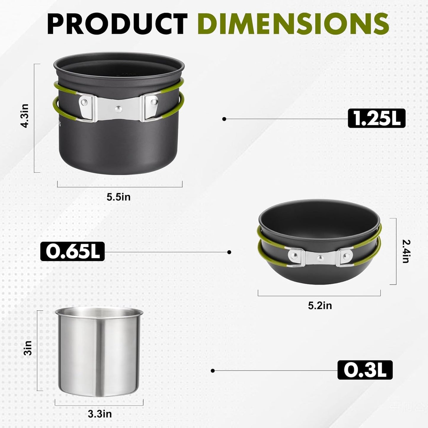 Camping Cookware Kit Backpacking, 0.33Gal Pots and 0.17Gal Pans Set,0.08Gal SUS304 Cup, Forks Knives Spoons for Hiking,Camping,Outdoor Cooking,Picnic,Solo Camping cookware