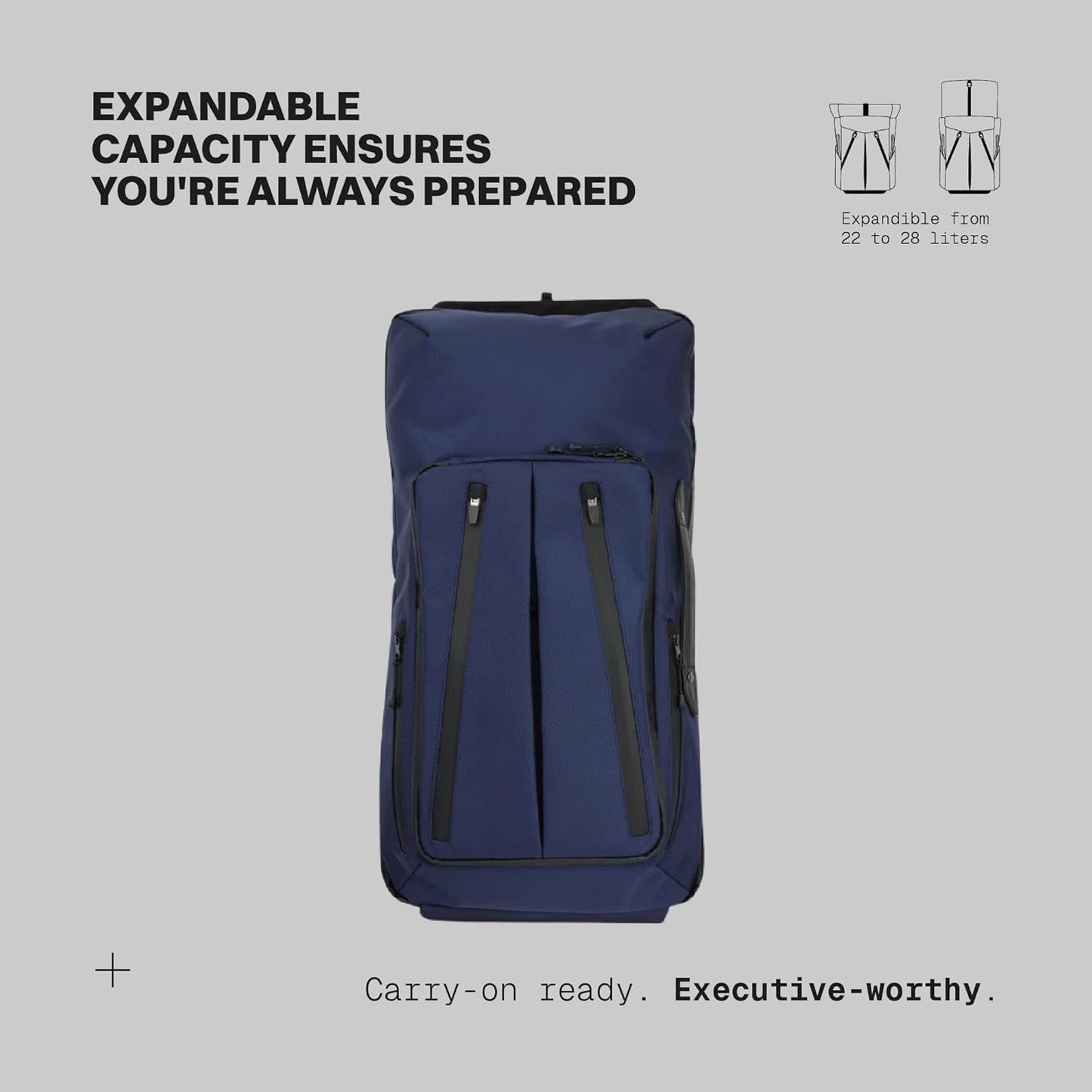 The Frenchie Co. - Work/Travel Speed Backpack - Expandable 23 to 30 liters - Laptop compartment with anti-theft magnetic closure - Ballistic nylon durable construction