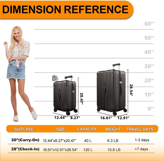 Krute Luggage Sets 2 Pieces PC+ABS Hardshell Suitcase with Spinner Wheels TSA Lock Carry On Suitcase Set 20+28 Inch Luggages