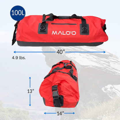 Malo'o Waterproof Dry Bag Duffel 40L/60L/100L, Roll Top Duffel Keeps Gear Dry for Kayaking, Rafting, Boating, Swimming, Camping, Hiking, Beach, Fishing - Internal & External Pockets and Molle Loops