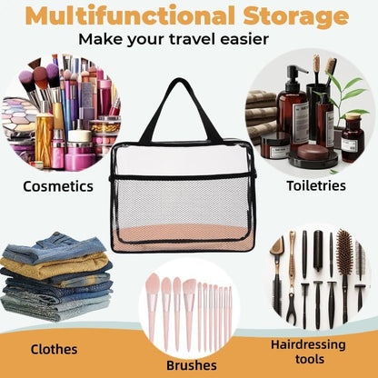 XEWEA 2PCS Large TSA Approved Clear Travel Toiletry Bags for Men Women, Transparent Makeup Cosmetic Bag with Handle,Waterproof PVC Quart Organizer Storage Pouch for Toiletries Airline Essential, Balck