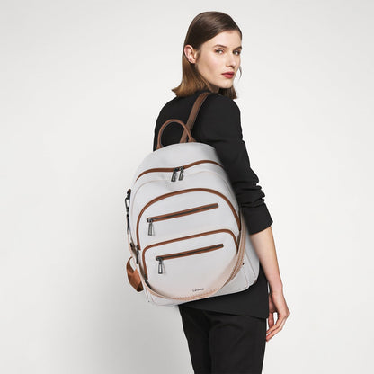 Backpack Purse for Women Laptop Backpack, Leather Travel Backpack Shoulder Bag Teacher College Daypack Work Handbag fits 14" Laptop-Beige