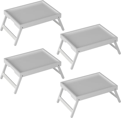 Bed Tray Table with Folding Legs, Bamboo Breakfast in Bed for Kitchen Serving Tray, Sofa, Eating, Used As Laptop Desk Snack Tray (4 Pack, White Color)