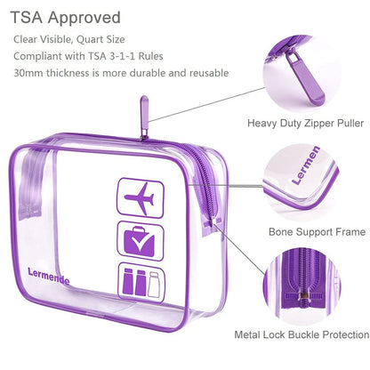 Lermende 2pcs Clear Toiletry Bag TSA Approved Travel Bag,Carry On for Travel,Airport Airline Accessories Compliant Bag,Quart Sized Makeup Cosmetic bag Women Men (Purple, 3 Pack)