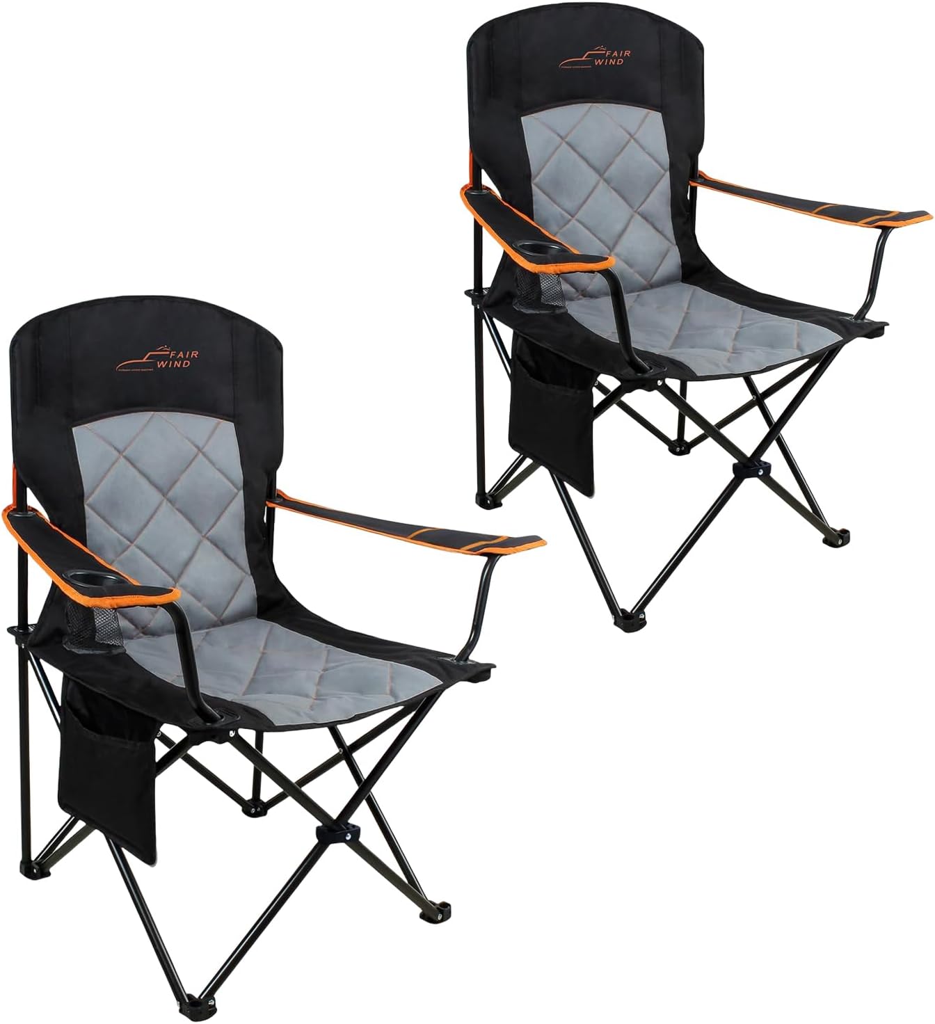 FAIR WIND 2 Pack Oversized Fully Padded Camping Chair Heavy Duty Quad Fold Arm Chair Support 350 LBS with Cup Holder, Collapsible Lumbar Back Chair Portable for Outdoor, Black