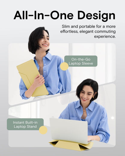 MOFT Laptop Carry Sleeve, 2-in-1 Laptop Bag & Stand for 16" MacBook Air/Pro & Dell/HP/Lenovo/Asus, Stylish Slim Computer Sleeve Bag with Expandable Storage for Computer Accessories, Panna Cotta