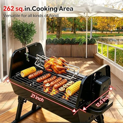 Flintex Portable Dual Zone Rotisserie & Grill, Charcoal Grill, Foldable