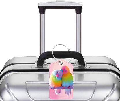 2 Pack Luggage Tag for Suitcase, Cute Unique Leather Bag Tags Identifiers Privacy Cover ID Label with Durable Steel Loop for Women Men Kids Girls Travel,Bird