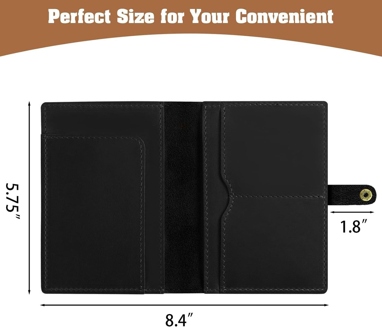 Jack&Chris Genuine Leather Passport Holder For Travel, RFID Blocking Handmade Passport Holder with Card Case Organized & Safe, Quality Travel Essentials for Women and Men for Gifting, Black