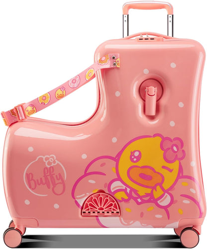 Kids' Lightweight Ride on Luggage with Spinner Wheels & Foldabe Design (Pink Donut, 24"+ Aged 3-12 Toddler),Children Holiday Birthday Gift