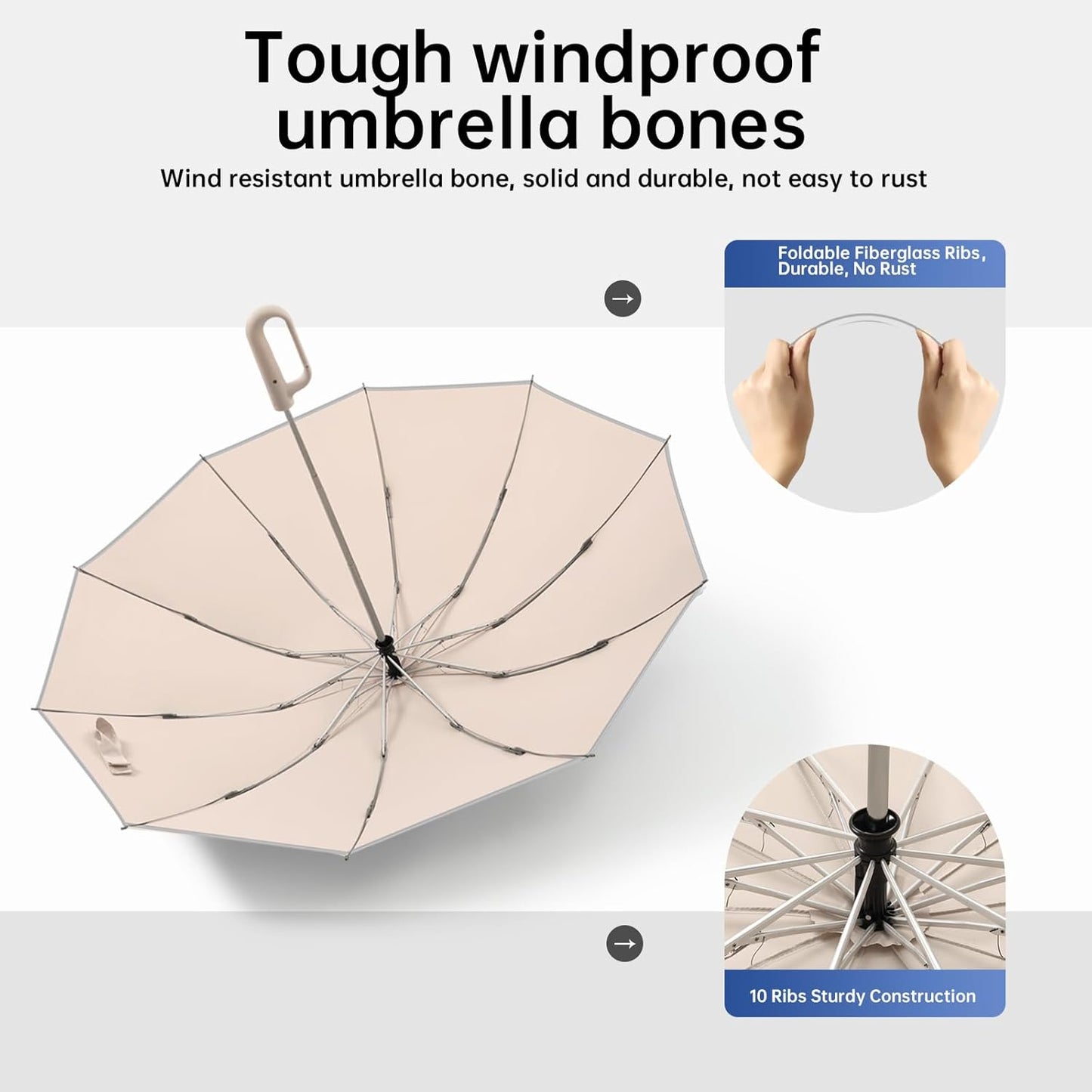 Portable Travel Umbrella, compact, durable, and windproof, reverse folding umbrella with safety reflective ring design, suitable for car and outdoor travel