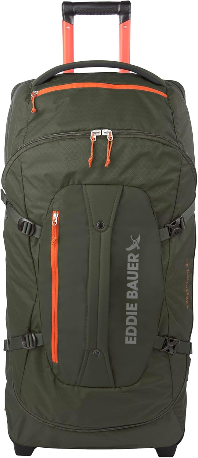 Eddie Bauer Expedition Rolling Duffel Bag with Wheels | Travel | Check-In | Luggage | Rugged | Durable - Dark Thyme, 34"
