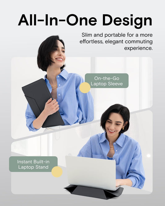 MOFT Laptop Carry Sleeve, 2-in-1 Laptop Bag & Stand for 16" MacBook Air/Pro & Dell/HP/Lenovo/Asus, Stylish Slim Computer Sleeve Bag with Expandable Storage for Computer Accessories, Night Black