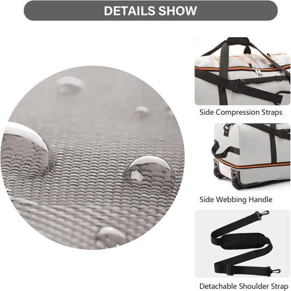 Vomgomfom 32" Soft-Sided Foldable Wheeled Travel Duffel Bag,Expandable 110L to 140L Rolling Cargo Bag with 2 Wheels and Multiple Pockets,Grey