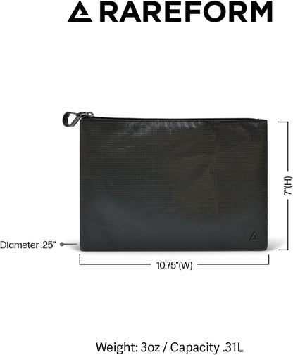 Rareform Essentials Organizer Pouch | Travel Accessory Bag, Protects Tech, Cosmetics, Toiletries with Inner Fleece Lining, Water-Resistant | Recycled Nylon, Black