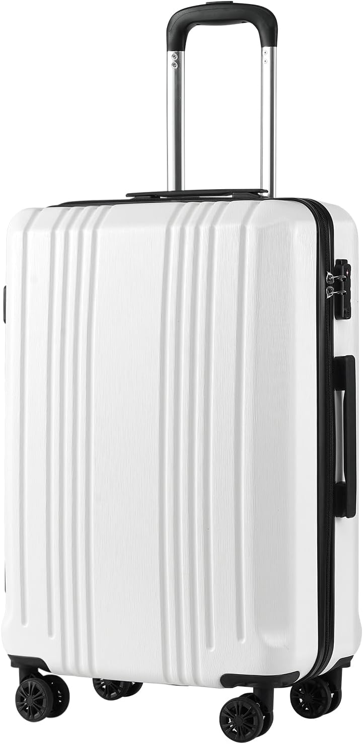 Coolife Luggage Suitcase PC+ABS with TSA Lock Spinner Carry on Hardshell Lightweight 20in 24in 28in(white, S(20in_carry on))