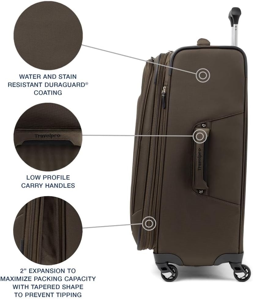 Travelpro Maxlite 5 Softside Expandable Checked Luggage with 4 Spinner Wheels, Lightweight Suitcase, Men and Women, Mocha, Checked Medium 25-Inch
