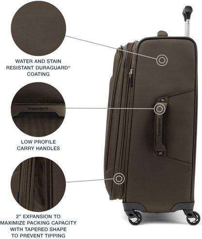 Travelpro Maxlite 5 Softside Expandable Checked Luggage with 4 Spinner Wheels, Lightweight Suitcase, Men and Women, Mocha, Checked Medium 25-Inch