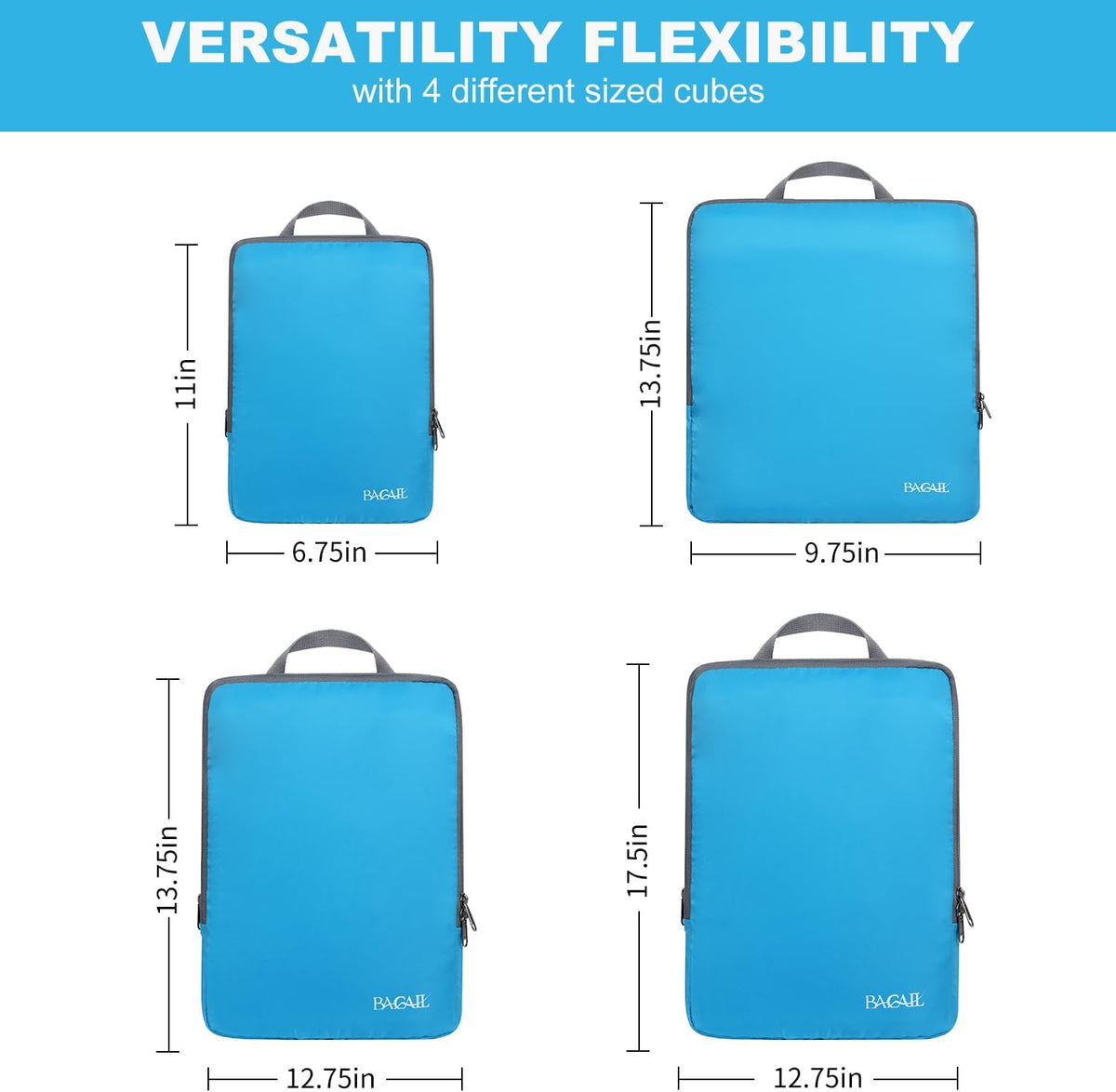 BAGAIL 4 Set/6 Set/8 Set Compression Packing Cubes Travel Accessories Expandable Packing Organizers (Cloth Pattern, 4-Blue)