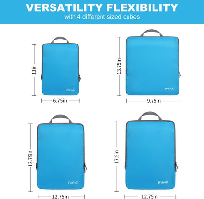 BAGAIL 4 Set/6 Set/8 Set Compression Packing Cubes Travel Accessories Expandable Packing Organizers (Cloth Pattern, 4-Blue)