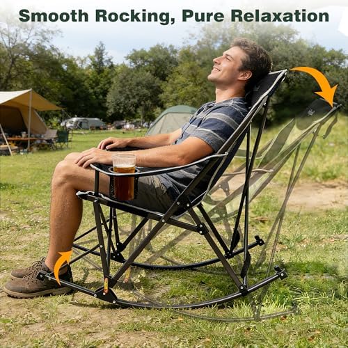 SUNNYFEEL Oversized Folding Rocking Camping Chair with Buckle Design 500lbs