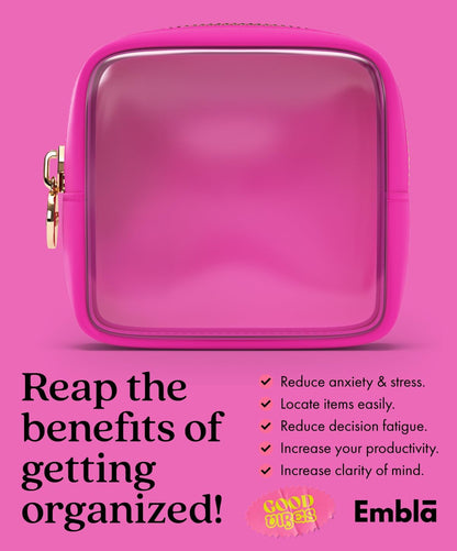 Clear Makeup Bag Zipper Pouch, Transparent Cosmetic Case Organizer, TSA Approved Travel Toiletry Case, Travel Accessories Essentials Makeup Tote for Women, Mini Cute Make up Bag for Purse - Fuchsia