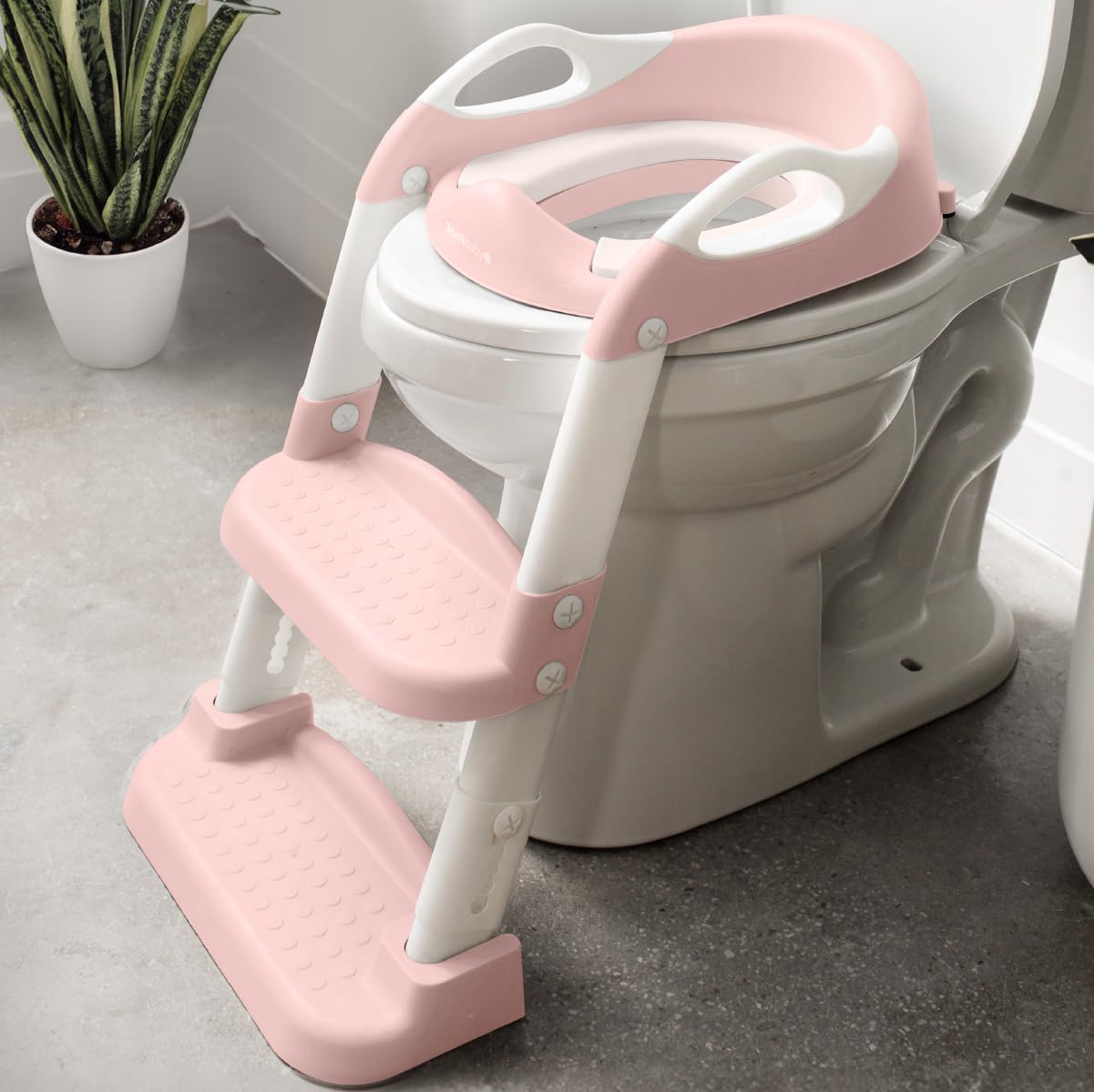 Jool Baby Potty Training Seat with 2 Step Ladder for Toddlers - Soft Cushioned Seat & Splash Guard, Adjustable Height (Pink)