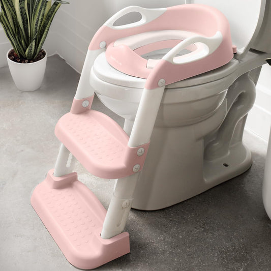 Jool Baby Potty Training Seat with 2 Step Ladder for Toddlers - Soft Cushioned Seat & Splash Guard, Adjustable Height (Pink)