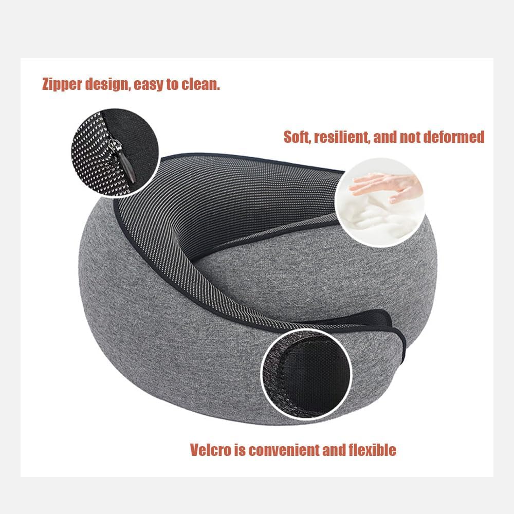 Travel Pillow, Travel Neck Pillow, 360 Degree Comfort and Breathability, Airplane Travel Neck Pillow, Stowable U-Shaped Pillow (Black)