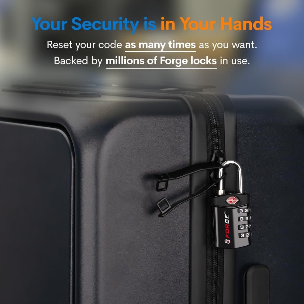 Forge TSA Approved Luggage Locks for Air Travel, Gym Lockers, School Lockers, Pelican Cases, Easy Read Dials, Durable Alloy Body, Black 6 Pack.