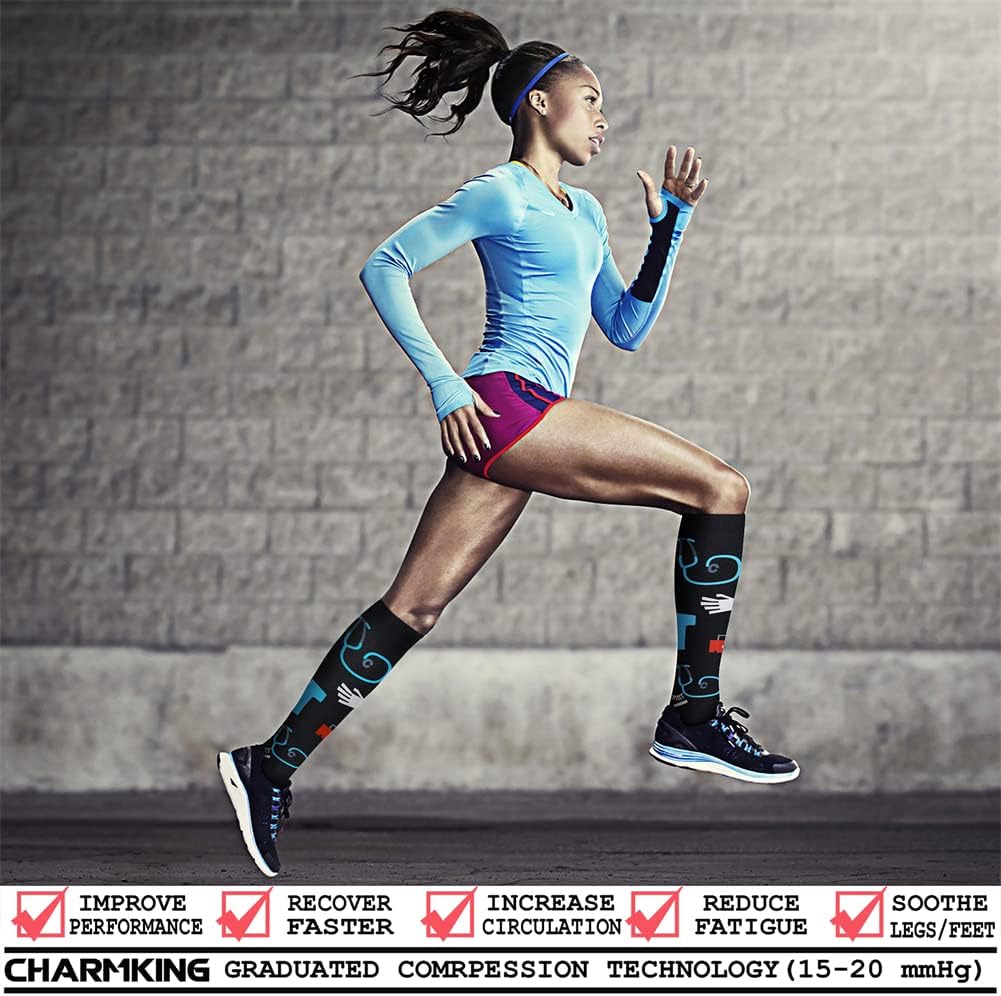 CHARMKING Compression Socks for Women & Men Circulation (3 Pairs) 15-20 mmHg is Best Support for Athletic Running Cycling