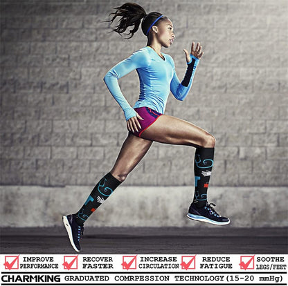CHARMKING Compression Socks for Women & Men Circulation (3 Pairs) 15-20 mmHg is Best Support for Athletic Running Cycling