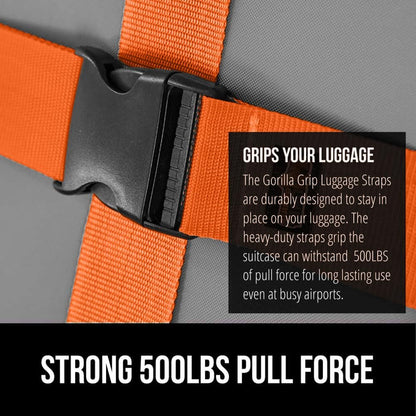 GORILLA GRIP Heavy Duty 8 Pack Adjustable Luggage Straps for Suitcases, Easy to Identify Travel Belt Connector Holds Suitcase Together, Extends Life of Bag, Strap Connects Two Bags, Accessories Orange