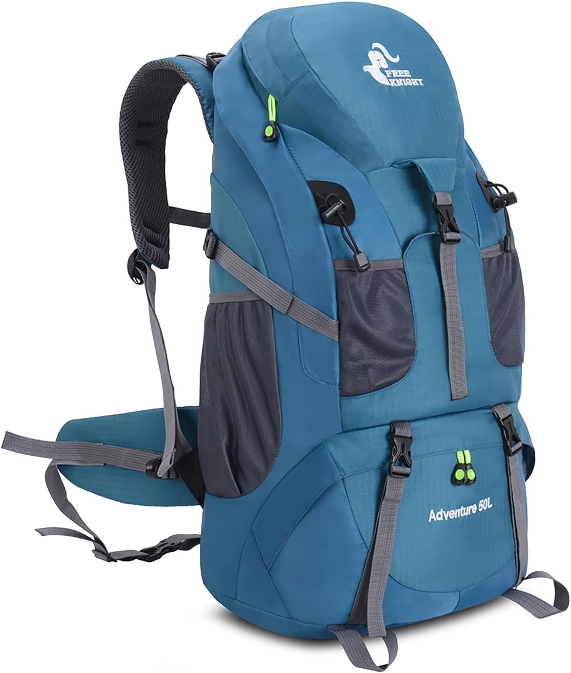 Bseash 50L Hiking Backpack, Water Resistant Lightweight Outdoor Sport Daypack Travel Bag for Camping Climbing Skiing Cycling (Blue Green - With Shoe Compartment)