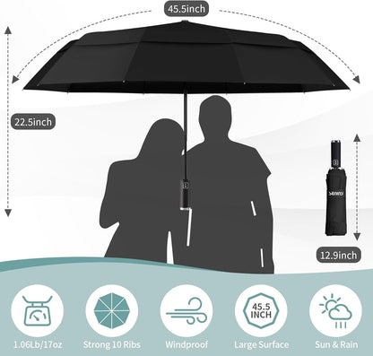 Seniny Windproof Travel Umbrella, Double Vented Canopy Large Umbrellas for Rain, Automatic Compact Umbrella for Car Backpack, Portable Pocket UV Umbrellas for Sun Protection Walking, Lightweight