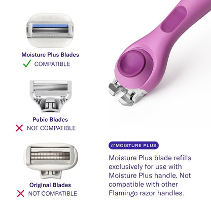 Flamingo Moisture Plus Women's Razor Set - Razor Handle, 4 Blade Refills, Shower Holder - Fig