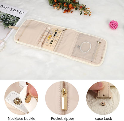 Voova Travel Jewelry Holder Organizer Case, Small Jewelry Storage Bag for Women Girls, Foldable Traveling Jewellery Pouch Roll for Necklaces Rings Earrings Bracelets, Mini, Apricot