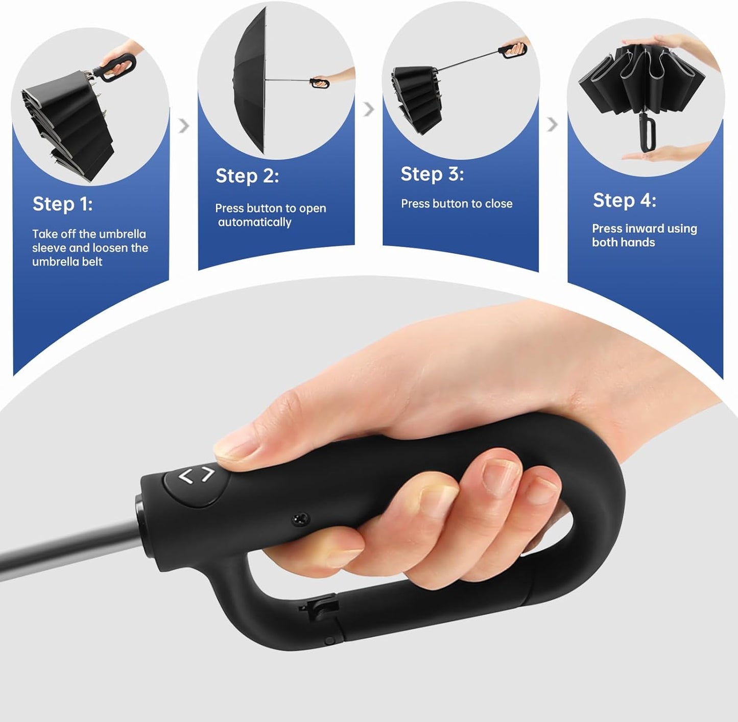 Portable Travel Umbrella, compact, durable, and windproof, reverse folding umbrella with safety reflective ring design, suitable for car and outdoor travel