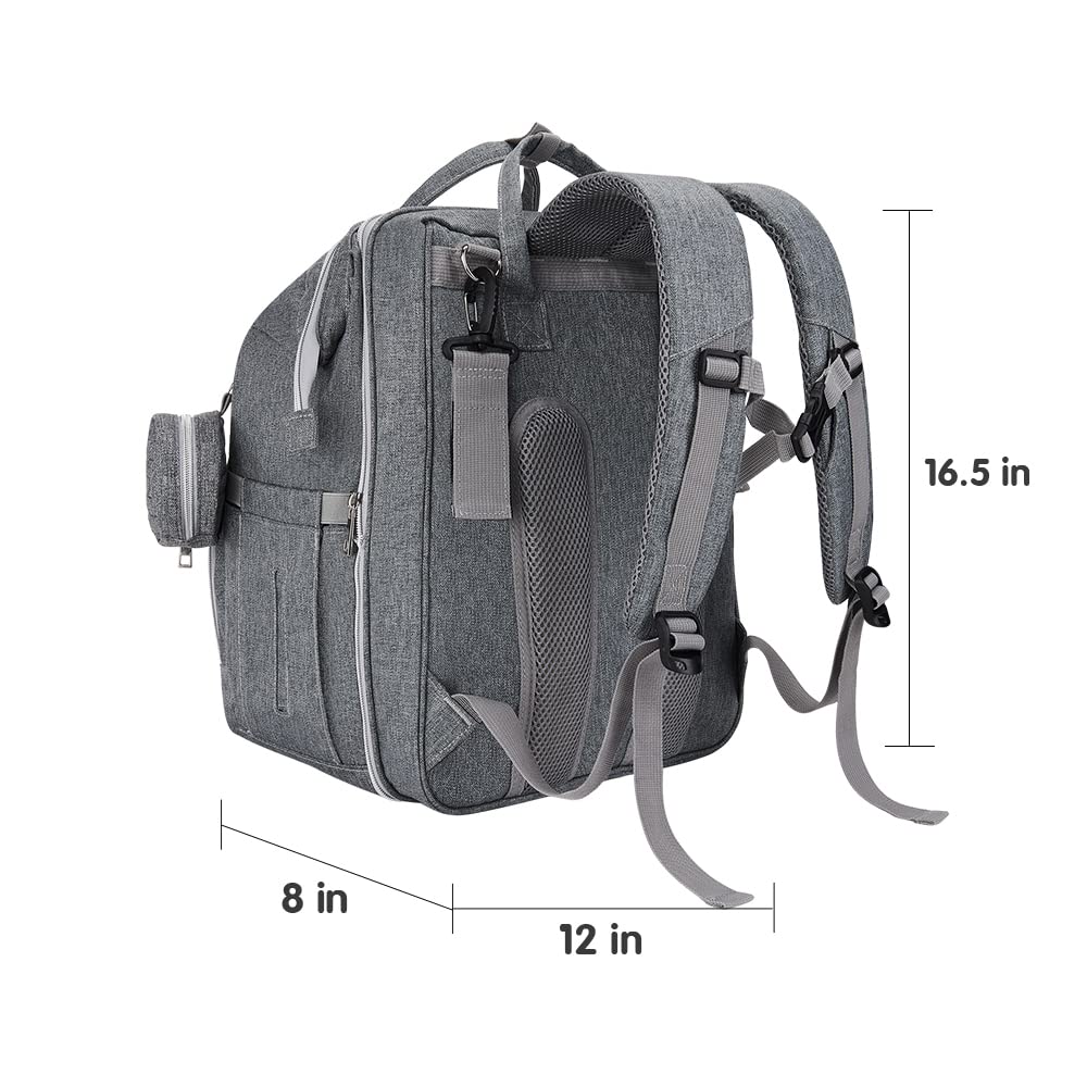 DERJUNSTAR Diaper Bag Backpack – Large Capacity Baby Diaper Bag with Changing Pad, Waterproof Travel Backpack for Boys & Girls, Multi-Function Baby Bag with USB Charging Port, Grey