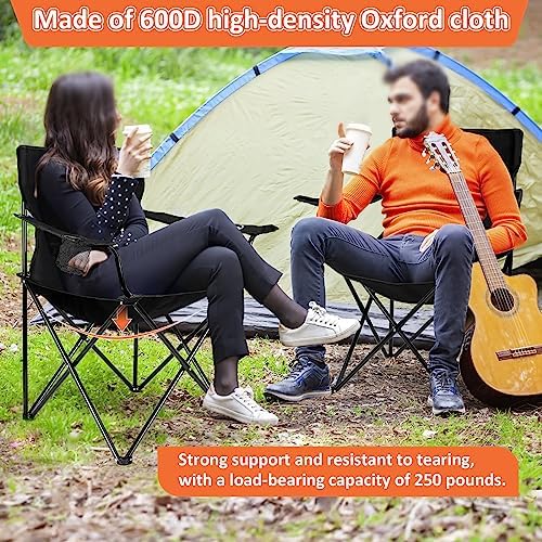 Leonyo 2Pcs Folding Camping Chairs for Adults, Lawn Chairs & Table, Black