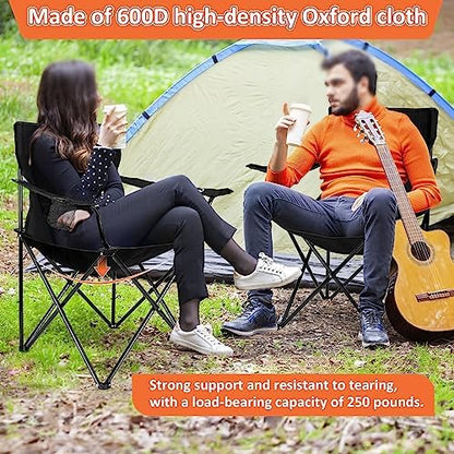Leonyo 2Pcs Folding Camping Chairs for Adults, Lawn Chairs & Table, Black