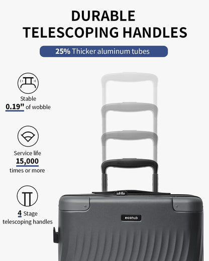 ECOHUB Hardside Expandable Carry On Luggage, Recycled PC 24" Rolling Luggage 26x16x11 Airline Approved with Spinner Wheels & TSA Lock, Lightweight Hardshell Travel Suitcase, 24inch Carry-on Grey