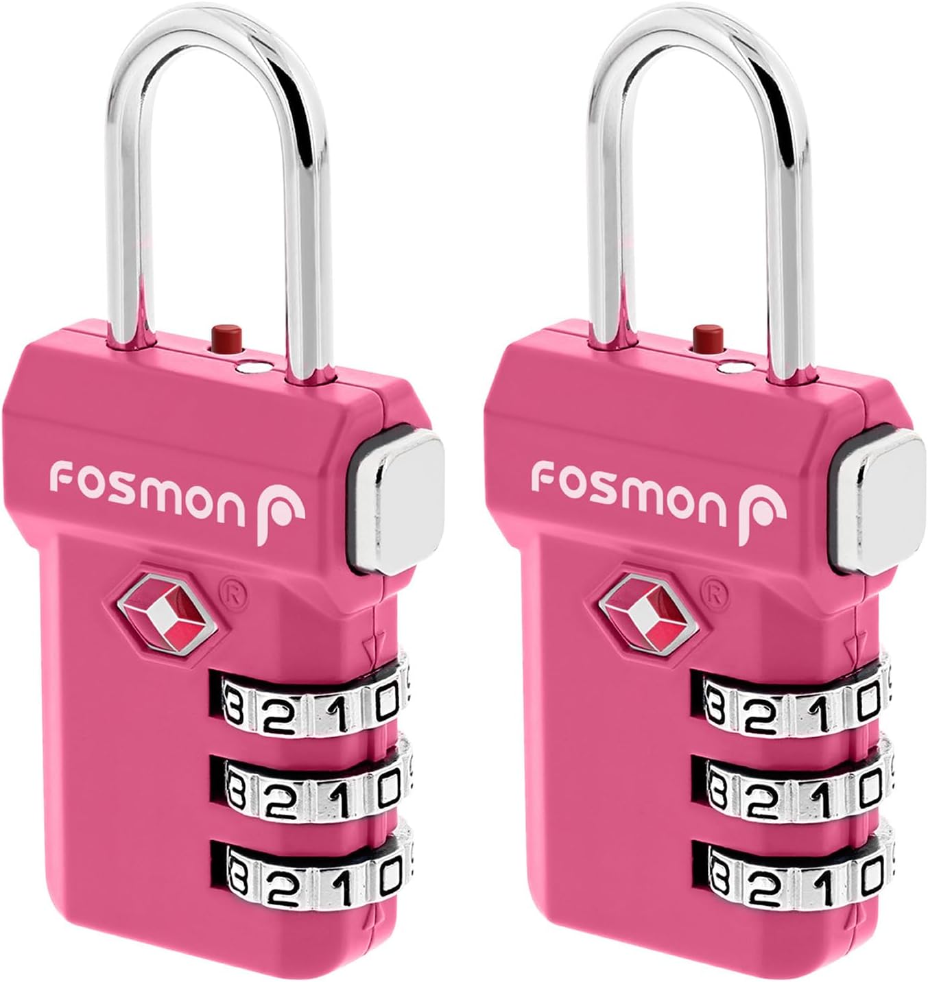 Fosmon TSA Approved Pink Locks for Luggage, Cute Suitcase Lock with Push Release Button for Extra Security, 3 Digit Combination Padlock for Travel, Backpack Zipper Anti Theft, Gym Locker, Women